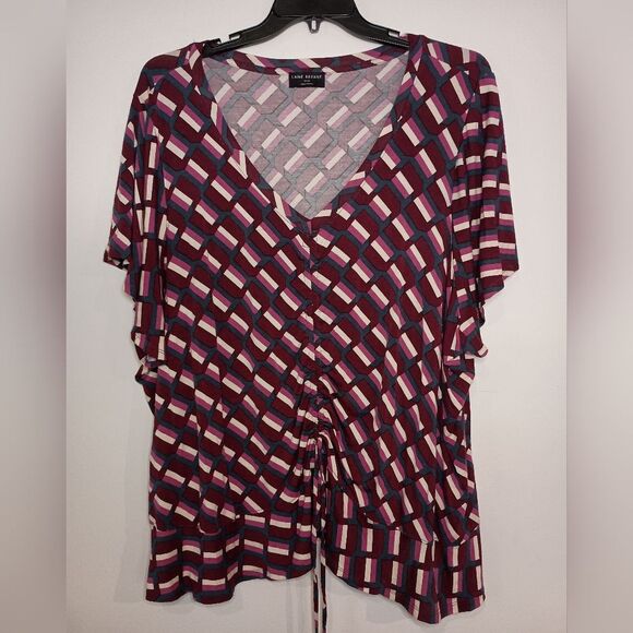 Lane Bryant Flutter Sleeve V-Neck Tee With Adjustable Drawcord Detail Size 34 36 - Picture 1 of 6